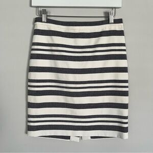 J. Crew Factory Petite Navy and Ivory/Cream Striped Pencil Skirt, Size 0P NWOT